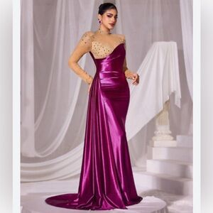 Faeriesty rhinestone mesh mockneck dress Formal cocktail Mermaid Prom